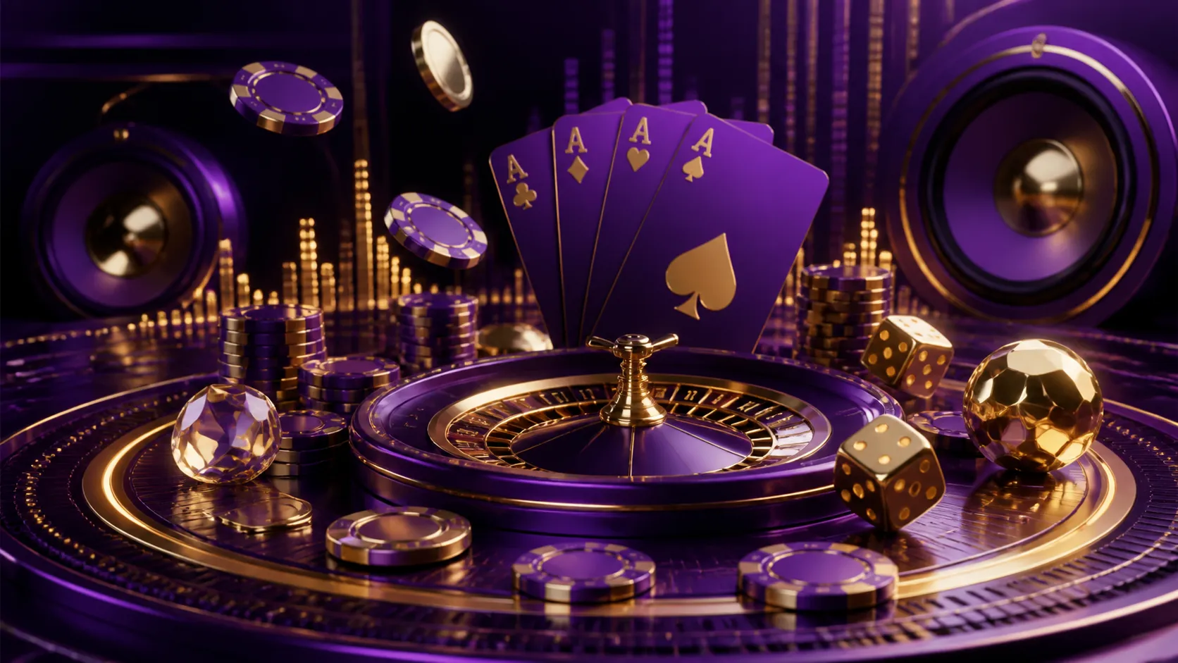 Dynamic casino-themed hero banner for Winbeatz with vibrant glowing poker chips and dice